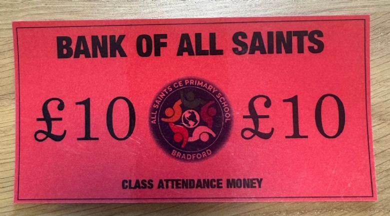 Bank of All Saints red £10 note.